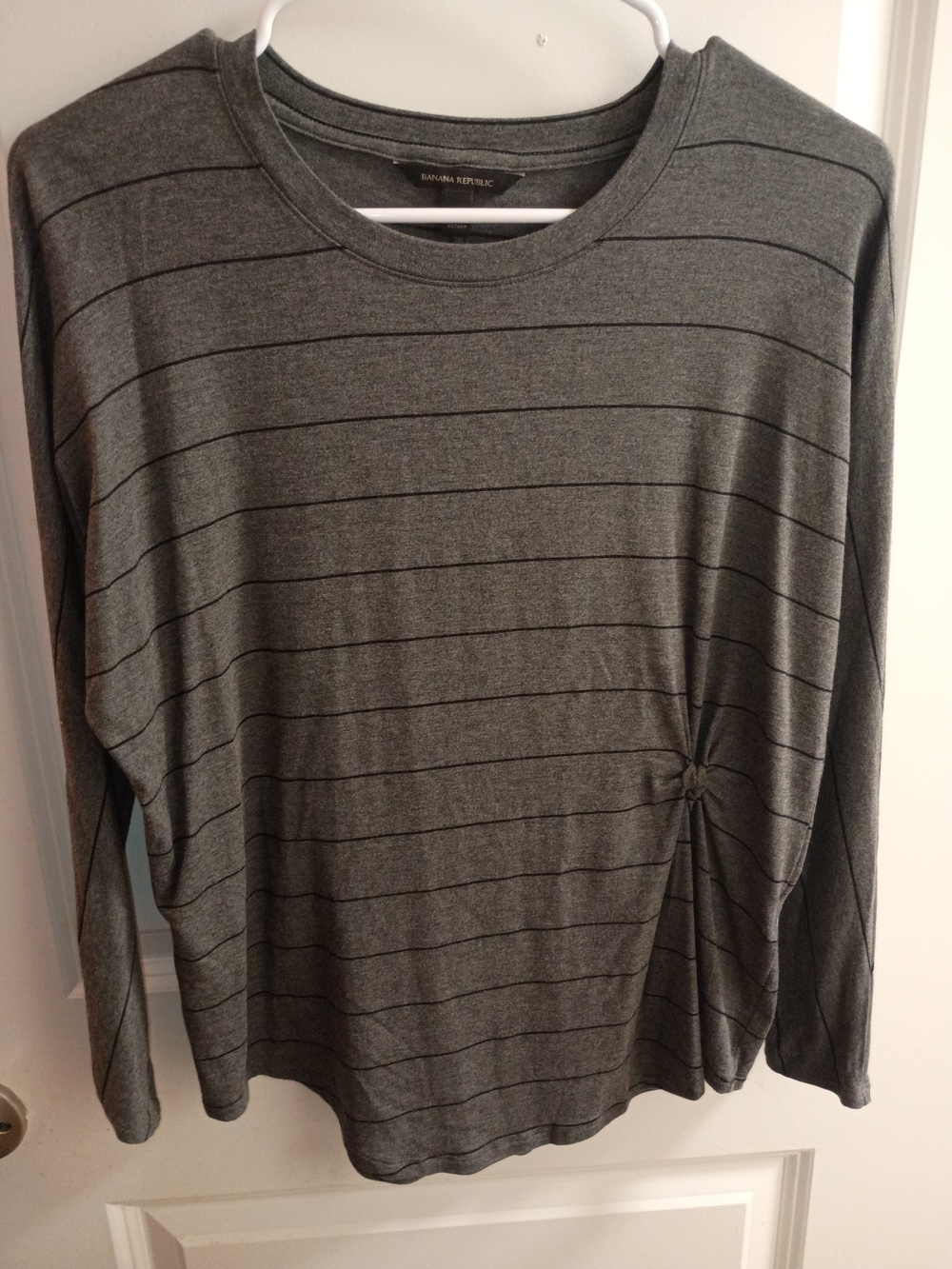 Banana Republic Heather Charcoal Striped Long Sleeve Twist Top